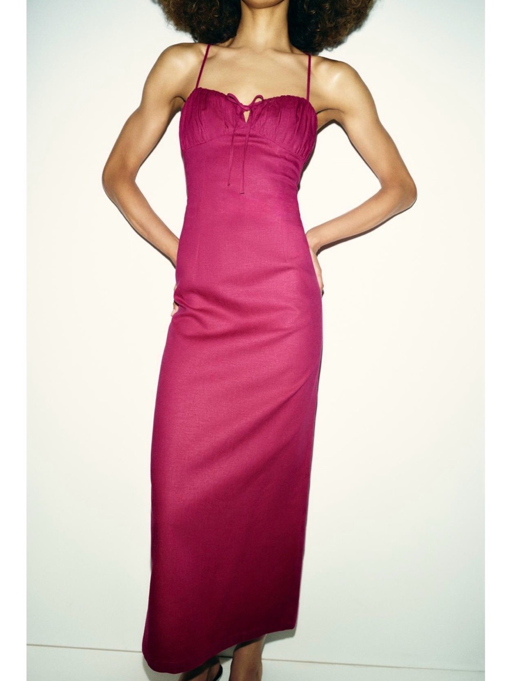 Zara Raspberry-Red Spaghetti Strap Maxi Dress - Picture 3 of 7
